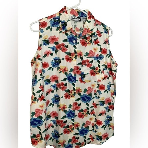 Vintage 90’ Krazy Kat Floral Sleeveless Button Up Summer Top Size Medium - Picture 6 of 7